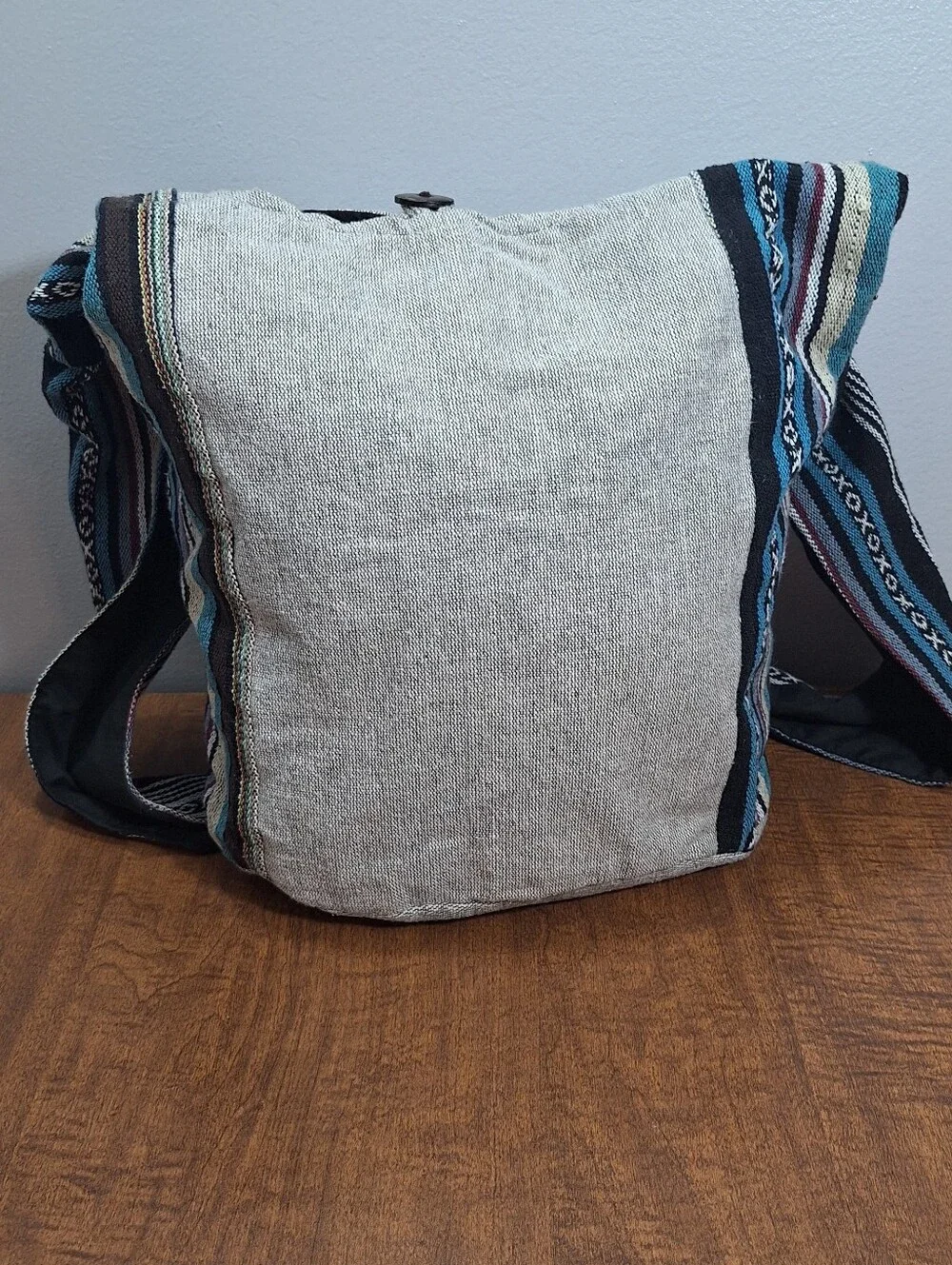 Handmade Cotton Sea Turtle Hobo Crossbody Sling Bag Wide Strap Gray Boho Hippie